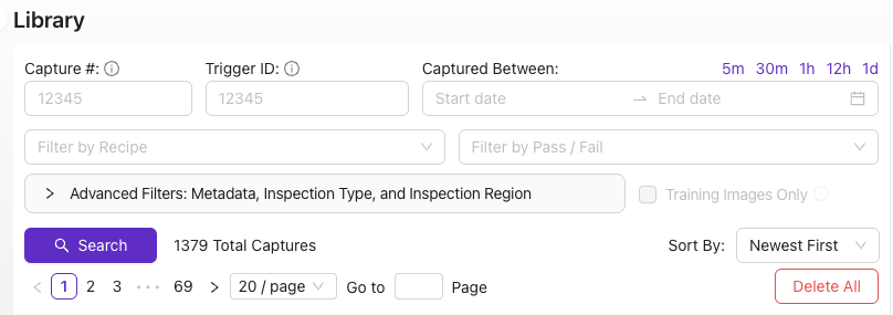 Library search and filter menu